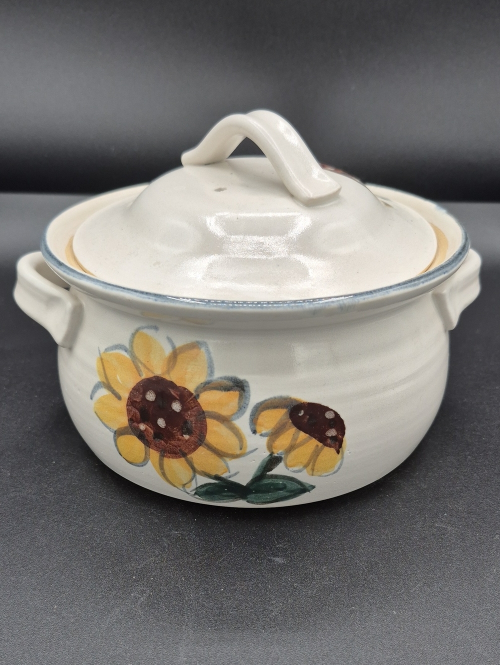 Handmade Vintage Pottery Sunflower Lidded Casserole Dish